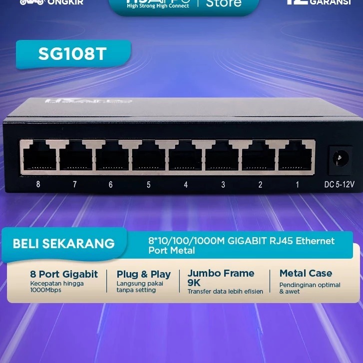 HSAirPo SG108T Gigabit Switch 8 พอร์ตเคสโลหะ 10/100/1000M RJ45 LAN Hub HSAIRPO SG108T