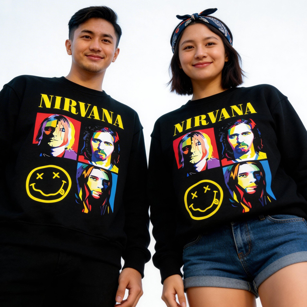 Crewneck Nirvana Grunge Band Unisex Casual เสื้อกันหนาวผ้าฝ้ายขนแกะวัสดุ