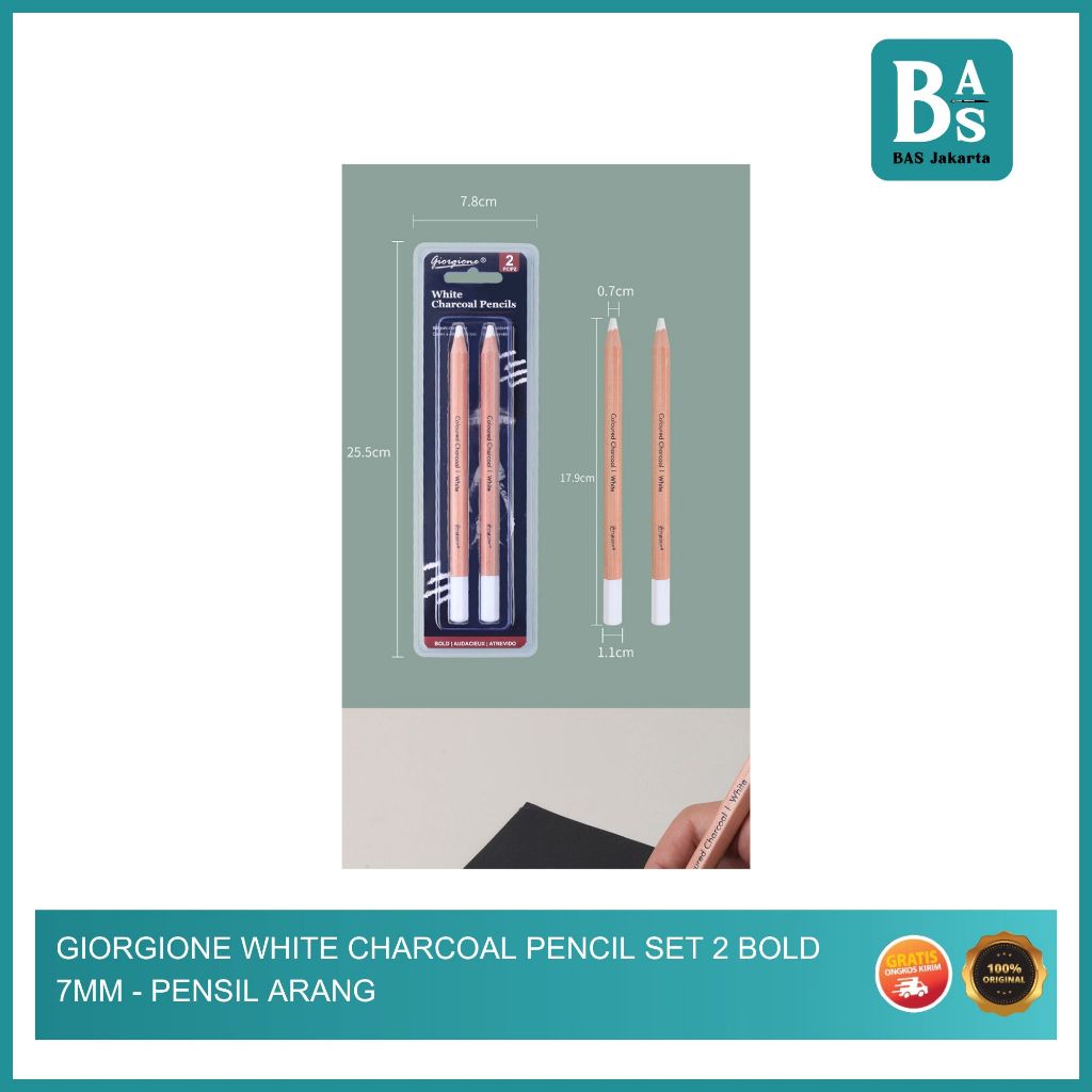 Giorgione White Charcoal Pencil Set 2 Bold 7mm - Charcoal Pencil - BAS