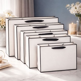 Paper Bag Ribbon Handle / Tas Kertas Putih Hitam Pegangan Pita Kado Gift Kado Hadiah Hampers Goodie Bag Mewah Jumbo Besar Tebal Kuat Tahan Air Aesthetic