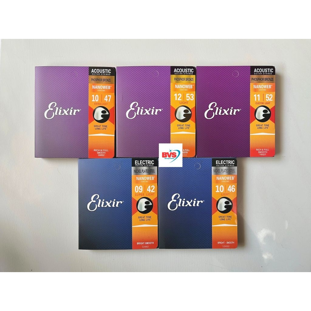 Elixir Nanoweb สายกีต้าร์โปร่งและไฟฟ้า สายกีต้าร์โปร่ง 1 ชุด