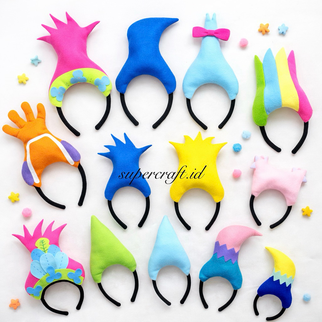 Trolls แถบคาดศีรษะ Poppy สาขา Bridget Harper DJ Sumidgge Biggie Fuzzburt ซาติน Chenille Rudy Trolls 