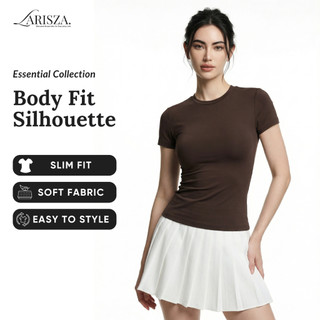 Larisza Kaos Basic Body Fit Top Stretch Fitted T-shirt Wanita Baju All Day Crew Neck Lycra Spandex