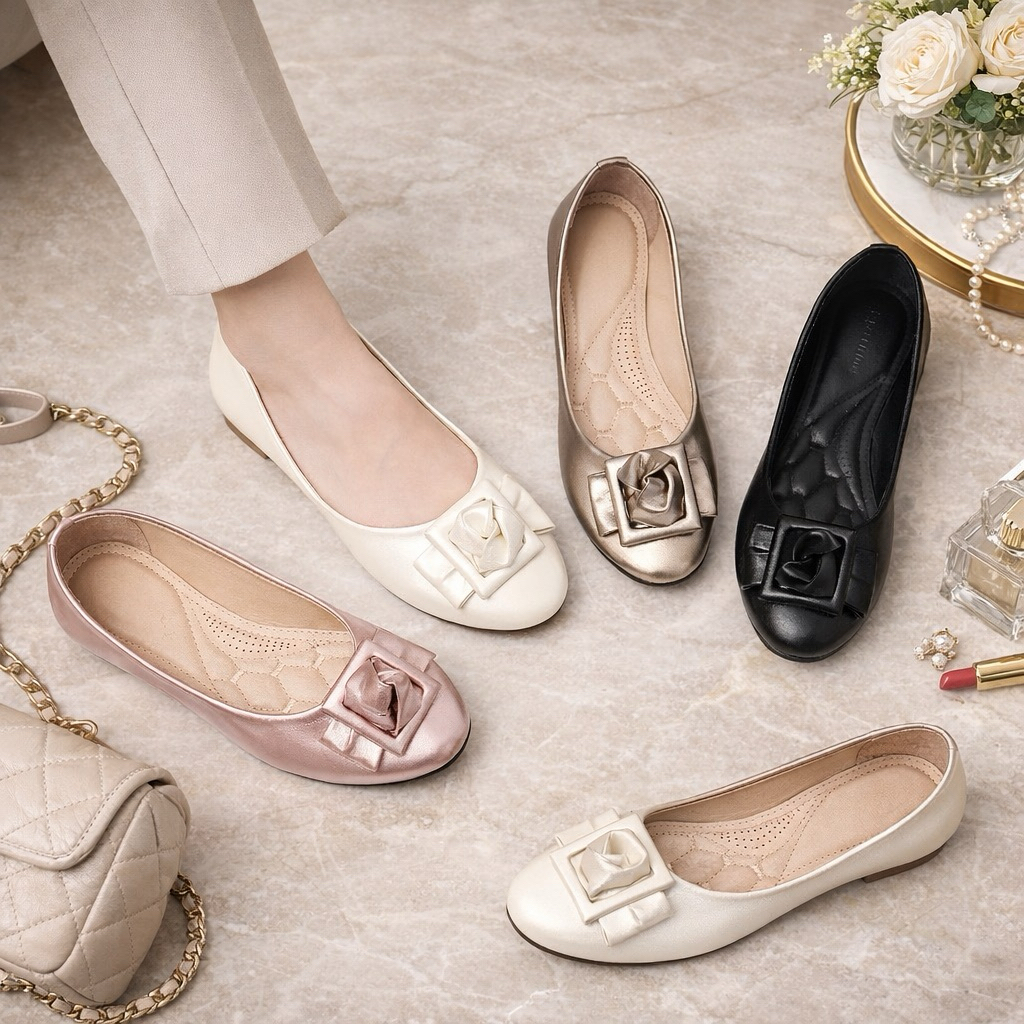 Elegant Womens Flatshoes Luxury Womens Shoes Black/Rose/White Flatshoes School/Work Shoes