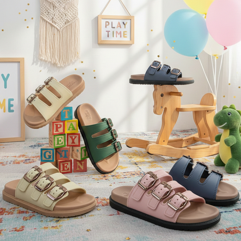 Porto Slip On Ollie - รองเท้าแตะเด็กผู้หญิงสามสายสวมใส่สบายสําหรับสวมใส่ทุกวัน