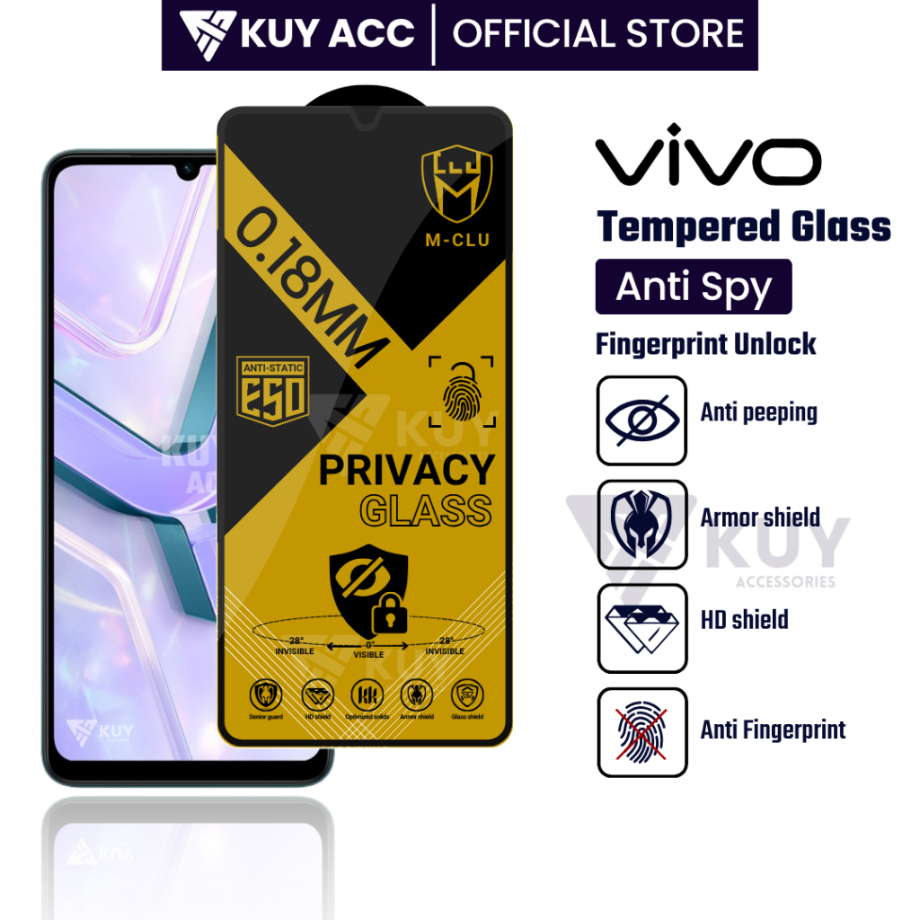 KUY – กระจกนิรภัย ESD Anti Spy 0.18 Ultra Thin Vivo Y05 Y04s Y04 Y03t Y03 Y02t Y02s 2022 Y01 Y9s Y7s