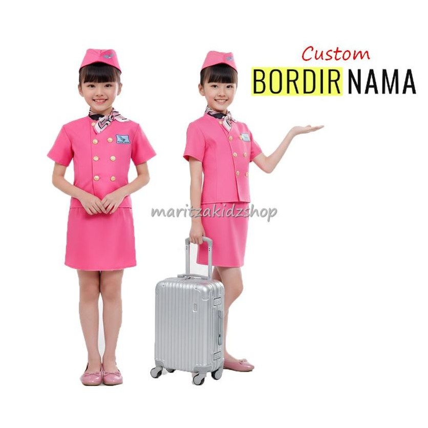 1 ชุดของ CHILDRENS FLIGHT ATTENDANTS (SHORT SLEEVES) PINK COLOR FLIGHT ATTENDANT CARNIVAL COSTUME
