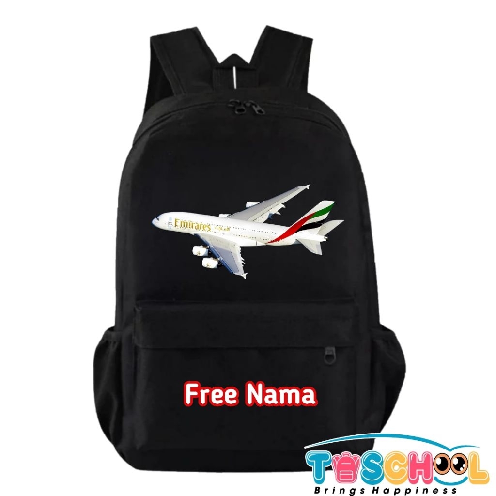 AIRBUS A380 EMIRATES PLANE KIDS BACKPACK ฟรีชื่อ