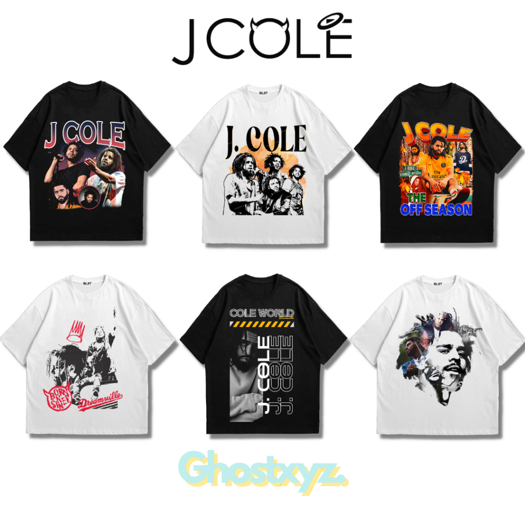 เสื้อยืด Ghostxyz J Cole Black White Oversize Vintage Tee