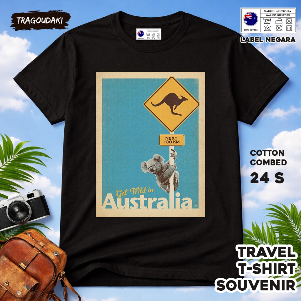 AUSTRALIA เสื้อยืดของที่ระลึก AUSTRALIA 32 Tag เสื้อผ้าของที่ระลึกทําจากผ้าฝ้ายหวี 24s