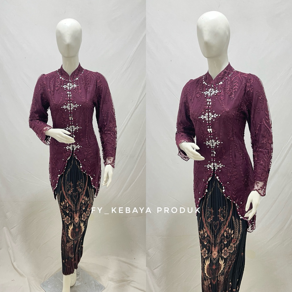 Kebayaสมัยใหม่, kebaya ที่สําเร็จการศึกษา, เซี่ยงไฮ้คอปก tille kebaya, เลื่อมรวมกัน