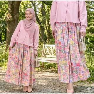 Rok Wanita Motif Bunga Kekinian Bahan Rayon Adem - Rok Motif Bunga Rample Floral Skirt Mayung Lebar