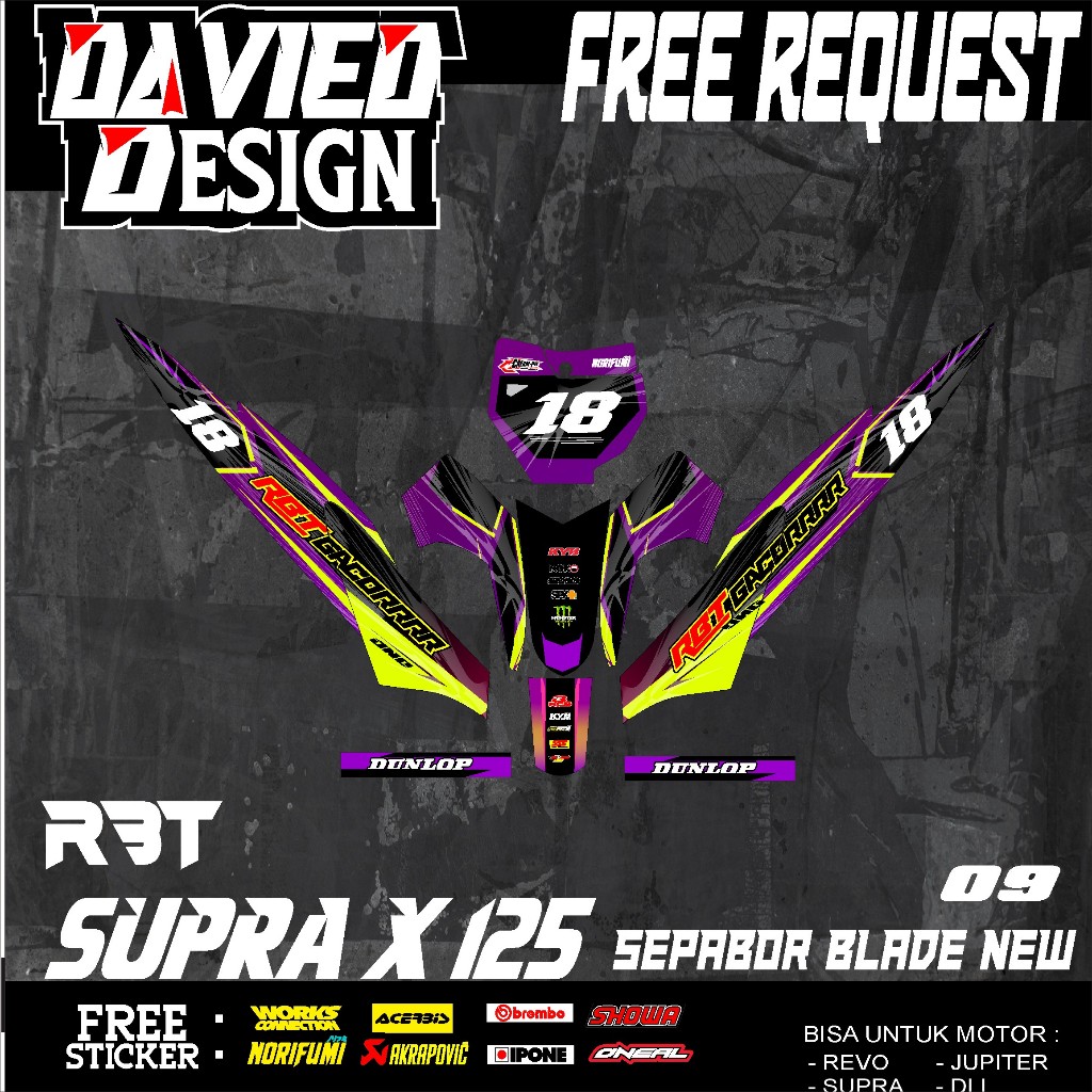 สติ๊กเกอร์ RBT SUPRA X 125 Bebek Modif Supermoto YZ Crf Klx Rbt ออกแบบใหม่ 25 09 ล่าสุด supra x 125