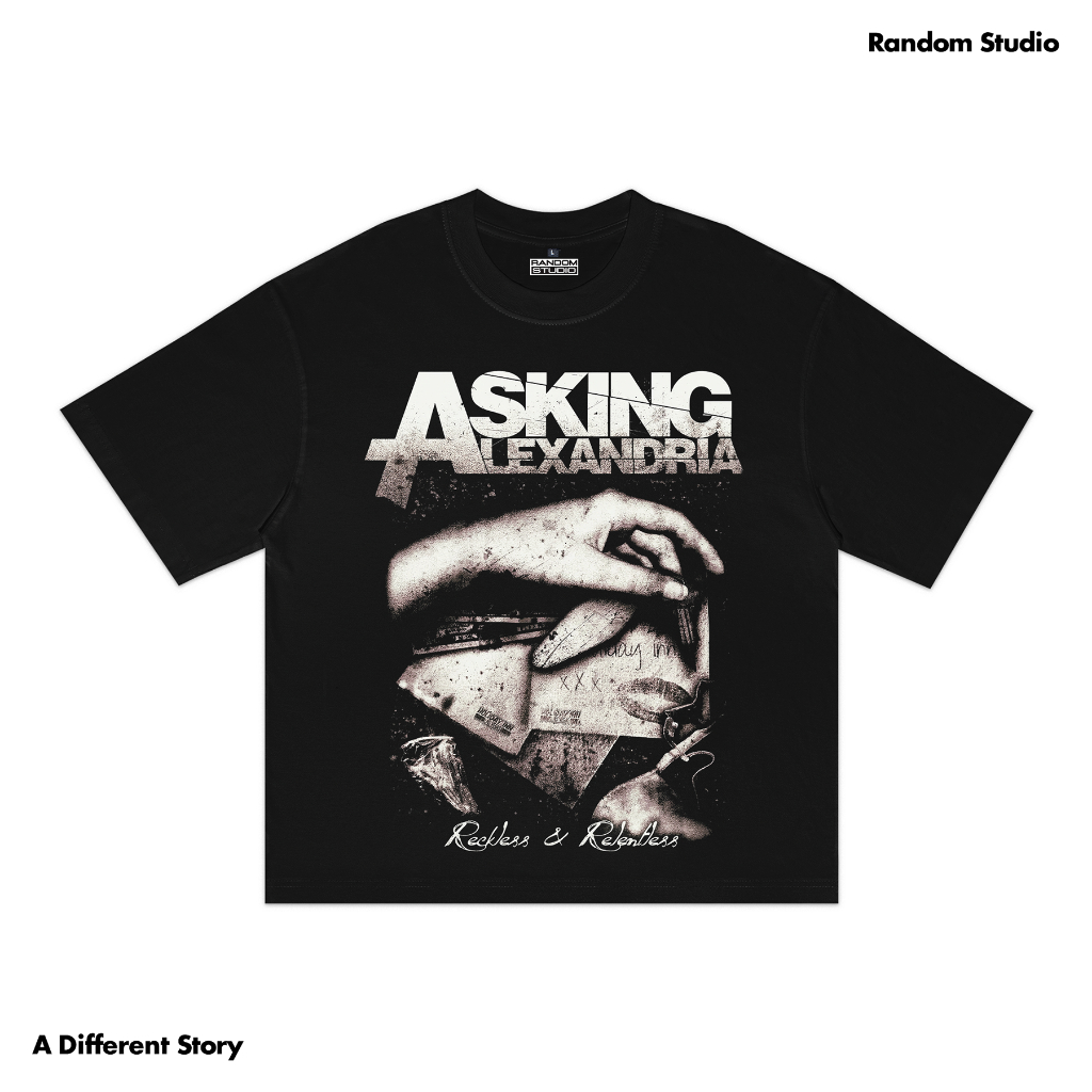 Random Studio Boxy Tshirt Heavyweight 16s Asking Alexandria Holiday Inn Letter Black