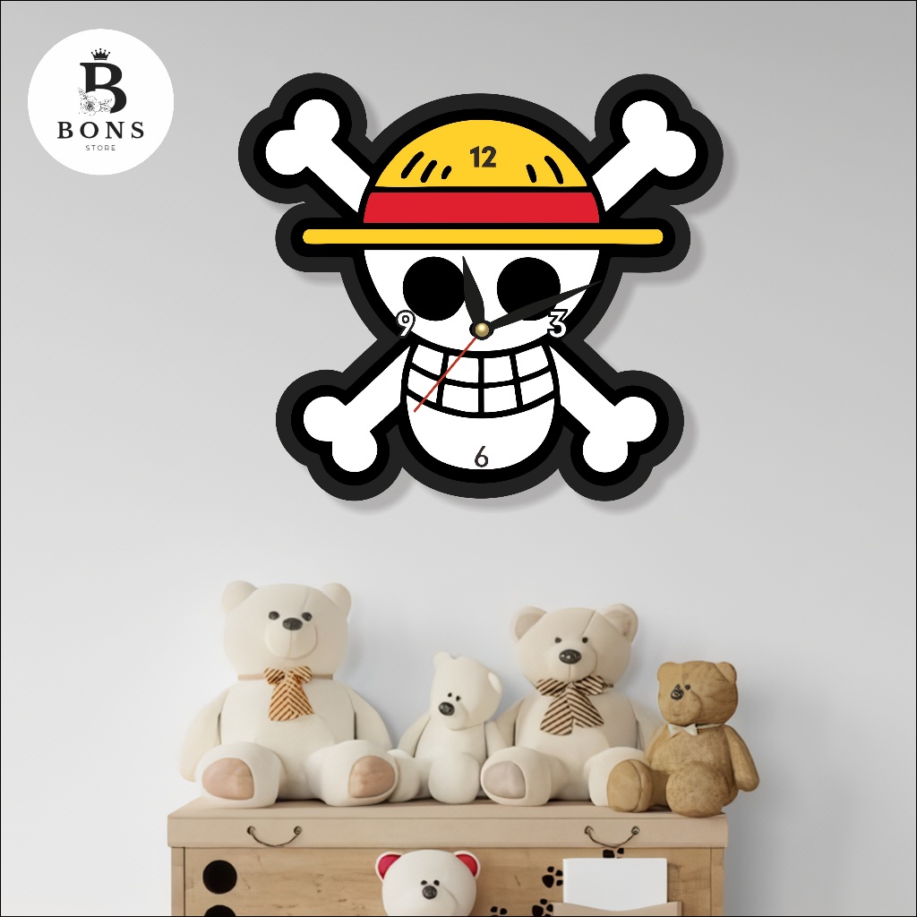 F79 ONE PIECE JELLY ROGER CHARACTER CARVED WALL CLOCK AESTHETIC HOME DISPLAY DECORATION, MIDDLE ROOM