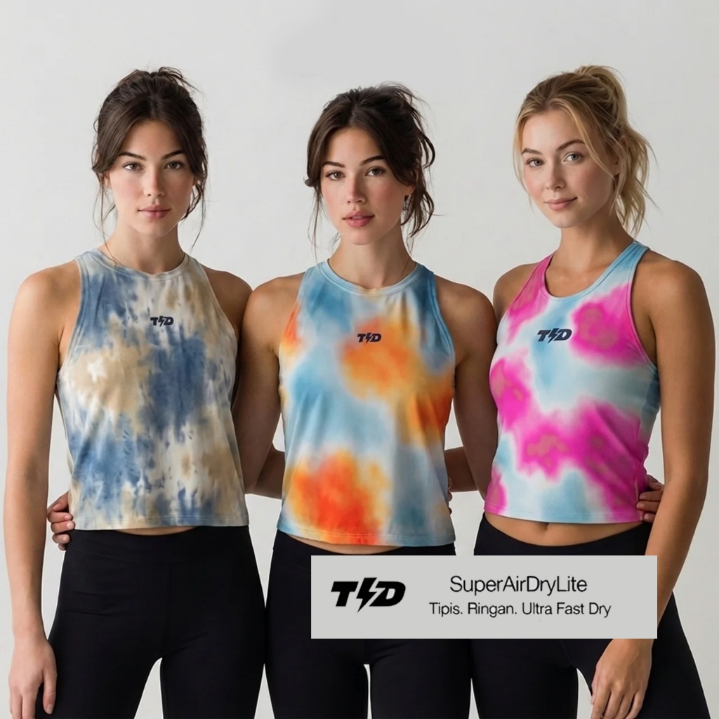TDACTIVE Crop Tank Top Running Padel ผู้หญิงแห้งเร็วพิเศษแห้งเร็วแสงบางยืดเสื้อผ้าวิ่งยิม | มัดย้อม 