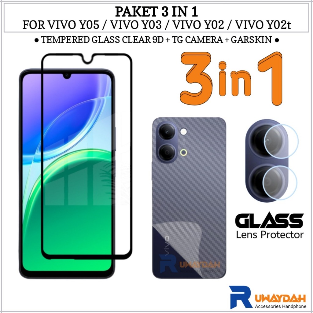 Vivo Y05 Y03 Y02 Y02t แพ็คเกจกระจกนิรภัย Anti-Scratch Full Glass Anti-Scratch กล้อง Garskin