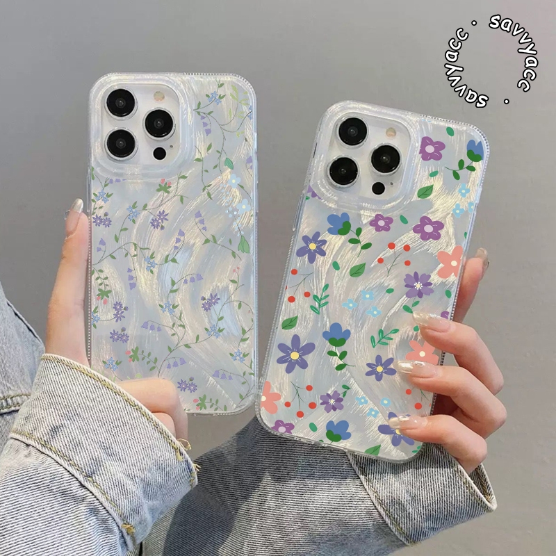 CLARITY SWIRL CASE LAVENDER OF FLOWERS สําหรับ IPHONE 7+ 8 8+ X XS XR 11 12 13 14 15 16 17 AIR PRO P