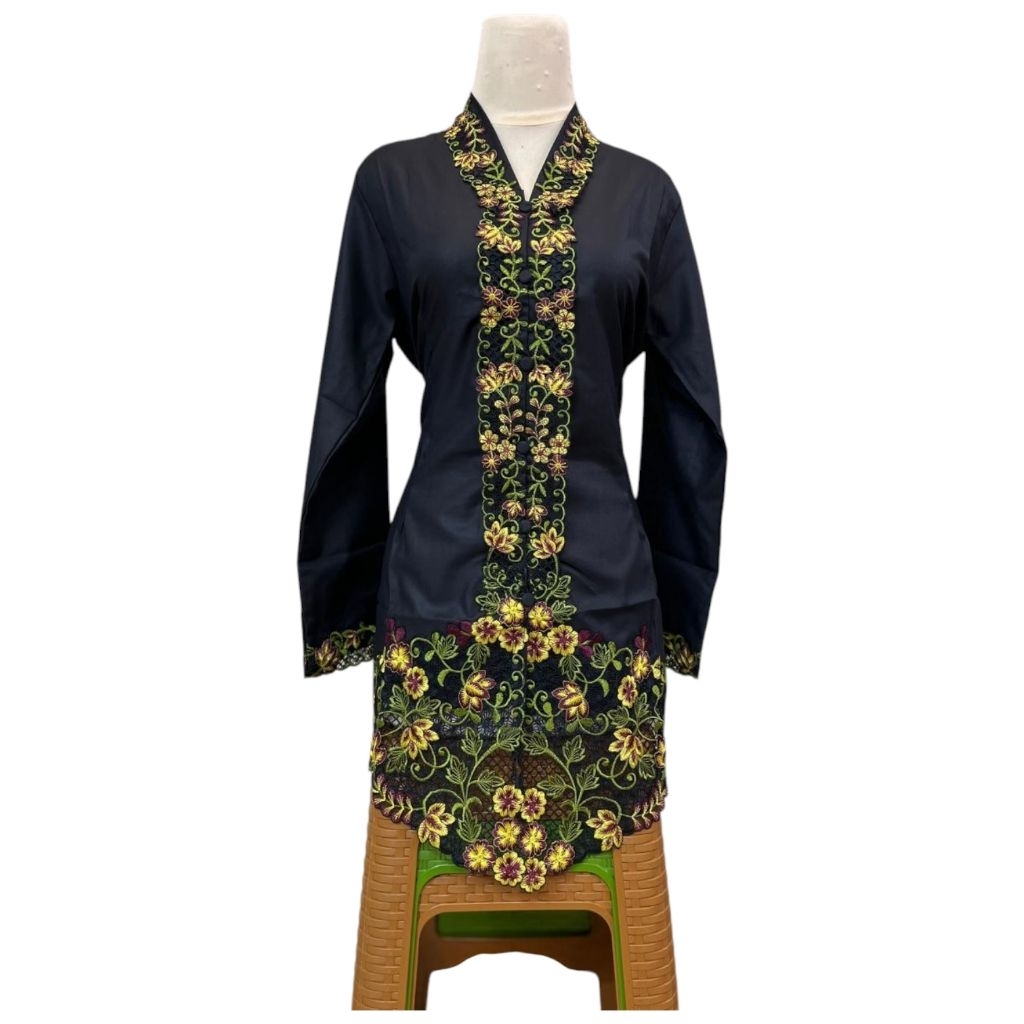 KATUN Cotton Encim Kebaya ML XL XXL / Modern Encim Kebaya Top / แขนยาวปัก Encim Kartini Kebaya / Flo