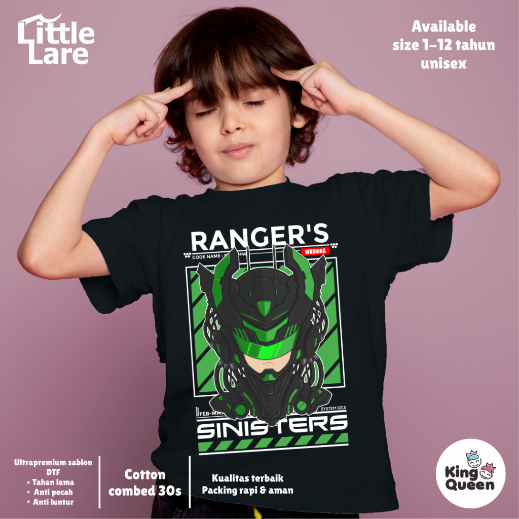 Little Lare Kids - Special Ranger's Sinisters [ Free Nama ] - Kaos Baju Anak Harian Karakter Super H