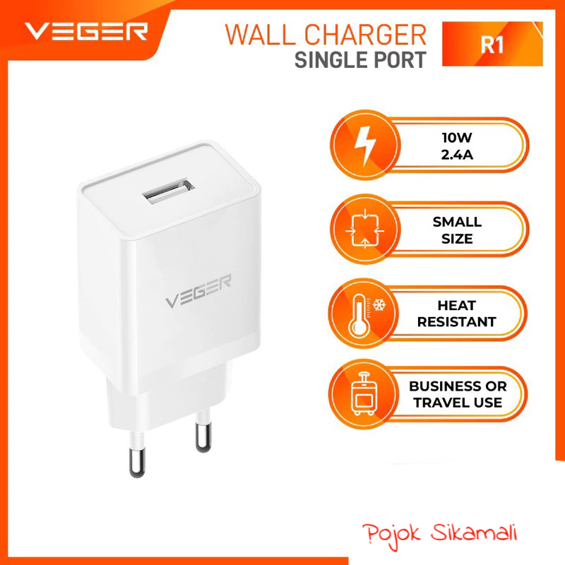 VEGER R1 2.4A 12w Fast Charging อะแดปเตอร์ชาร์จ VEGER R1 2.4A 12w การรับประกันอย่างเป็นทางการดั้งเดิ