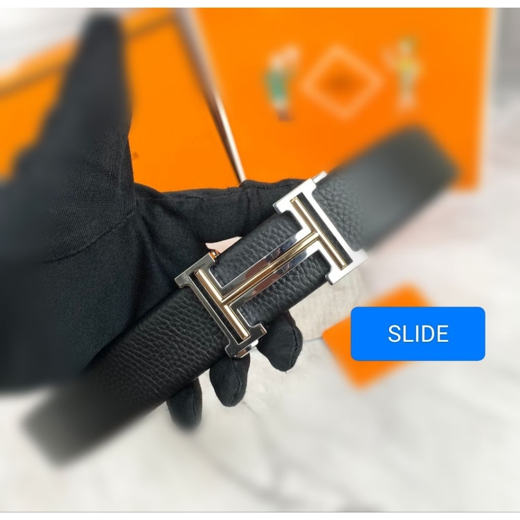 MEN BELT BRANDED เข็มขัดผู้ชาย HM 5077 หนังสีดํา MIROR