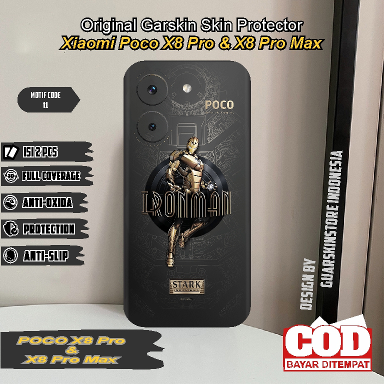 Garskins Skin Protector XIAOMI Poco X8 Pro & Poco X8 Pro Max Motif IronMan Edition สามารถขอรูปแบบ COTENTS 2. ชิ้น