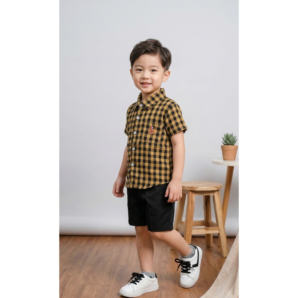 KEMEJA ZAVEN ชุดเสื้อและกางเกงขาสั้นเด็กผู้ชาย K007