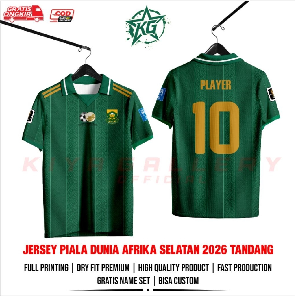 SOUTH AFRICA WORLD CUP JERSEY 2026 AWAY พิมพ์เต็มชื่อฟรีและหมายเลข