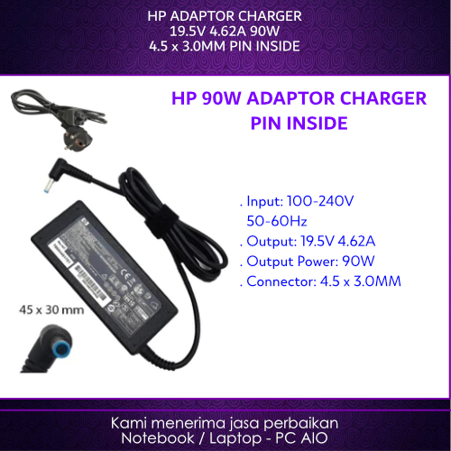 HP 19.5v 4.62a 4.5x3.0 มม.Blue Pin 90W 14-AF 14-AM 14-AC 14-AN 14-BS 14-BW 14S-CF 15-AC 15-BW 14-D 1