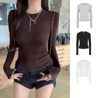 Nowandhere Baju Wanita Lengan Panjang Polos Slimfit Crew Neck Inner Casual