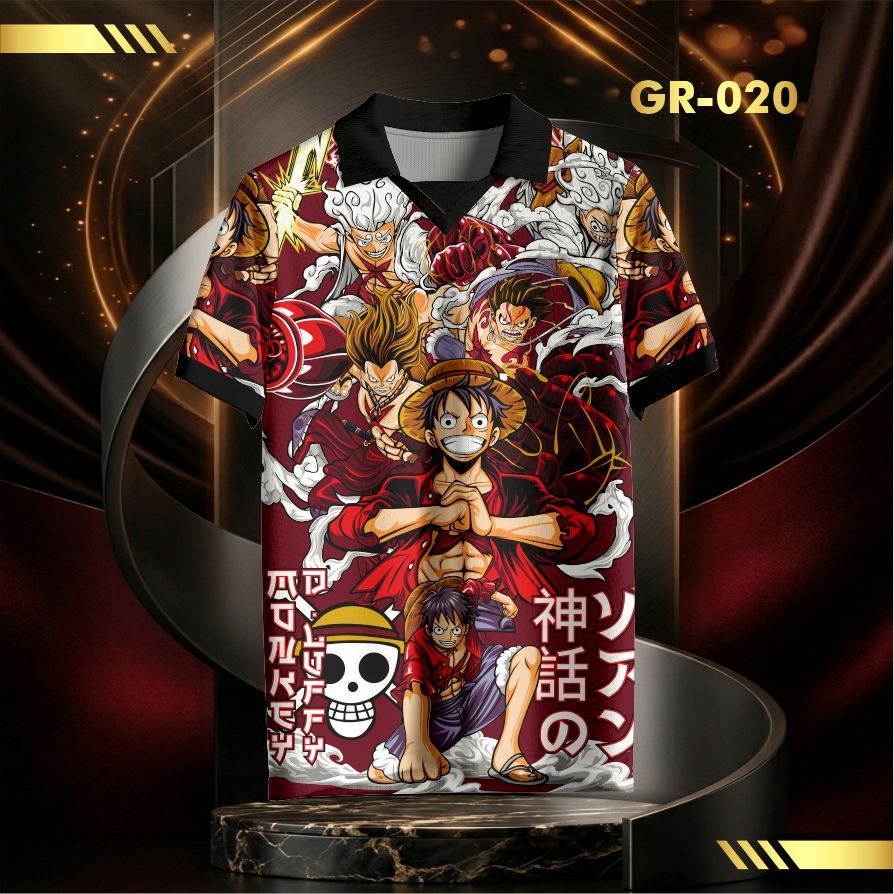 เสื้ออนิเมะคอวี One Piece Monkey D Luffy - เสื้อยืดญี่ปุ่นพิมพ์ลายเต็ม Unisex - GR-020