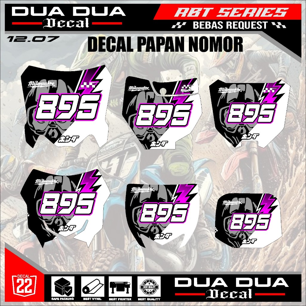 สติ๊กเกอร์แผ่นหมายเลขสติ๊กเกอร์ rbt crf150l,ktm 85,yz old,yz ใหม่, RMZ, crf 250, crf450 หมายเลขขอฟรี