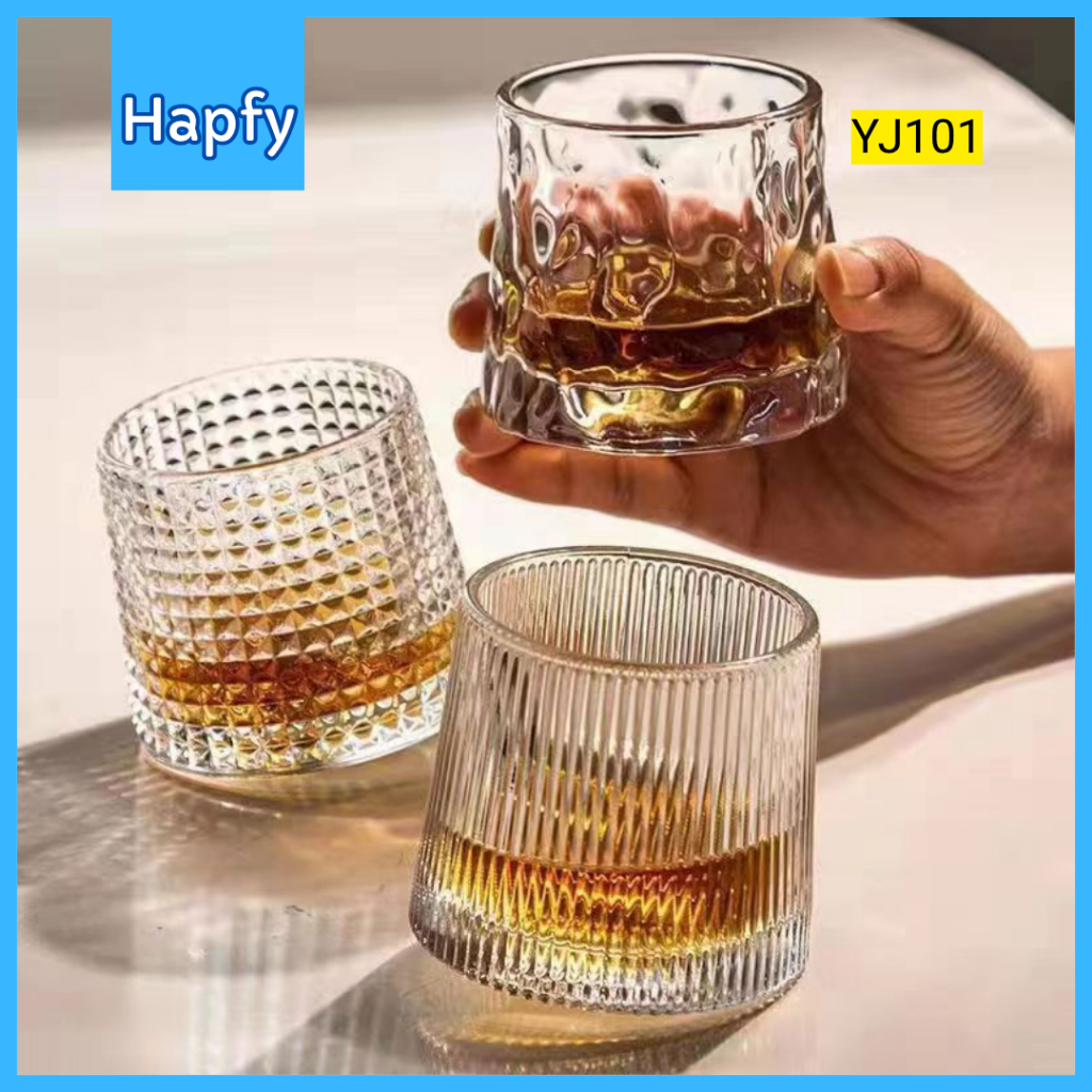 Hapfy Crystal Whisky Glass 150ml Spinning Wobble Rock Glass Line Square Tree YJ101
