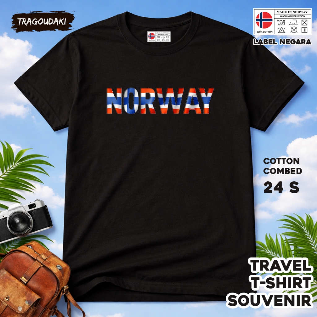NORWAY เสื้อยืดของที่ระลึก NORWAY 84 Tag เสื้อผ้าของที่ระลึกทําจากผ้าฝ้ายหวี 24 วินาที
