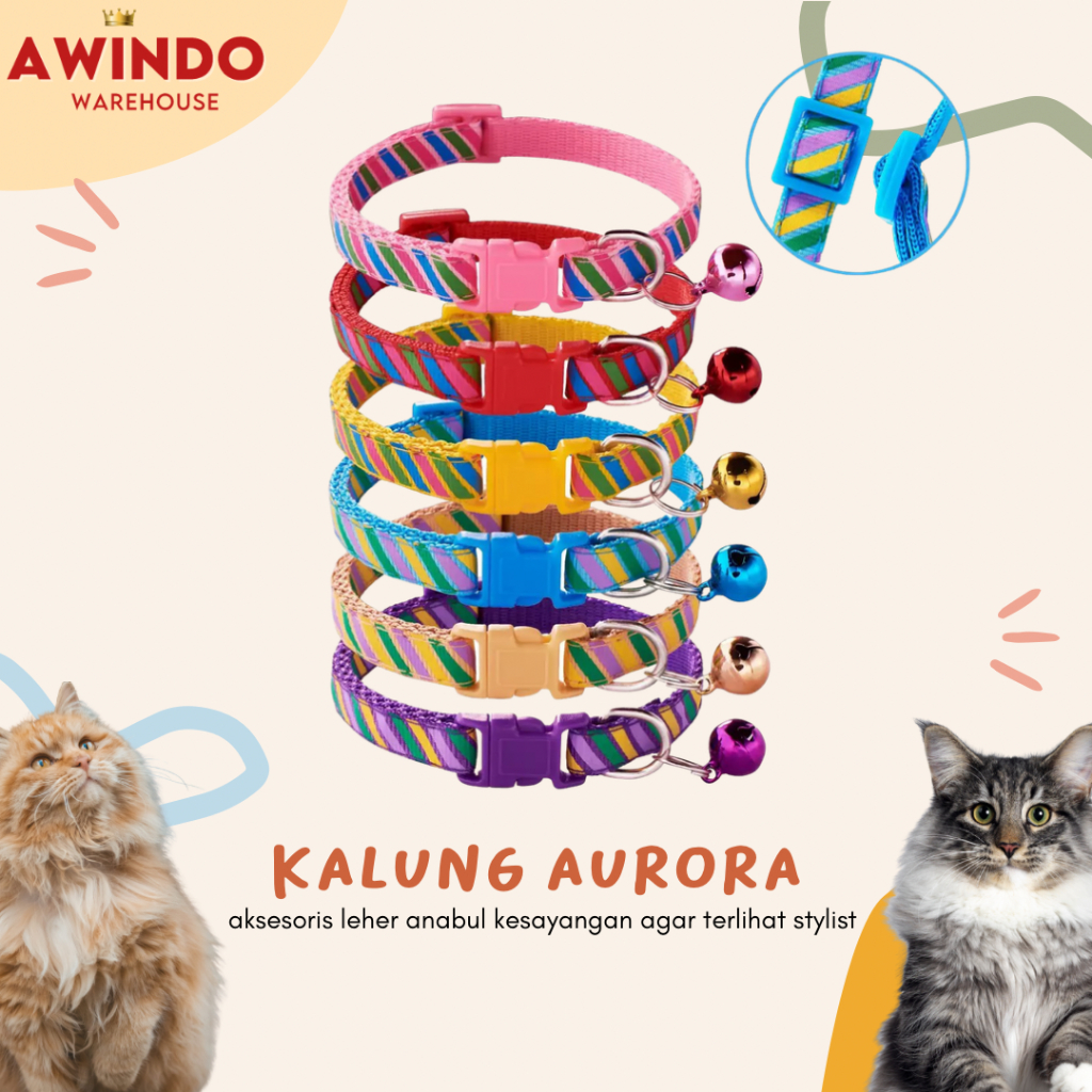 AURORA K34 NECKLACE - สร้อยคอกระดิ่งริบบิ้นคอแมวสุนัขสีสันสดใสระดับพรีเมียม