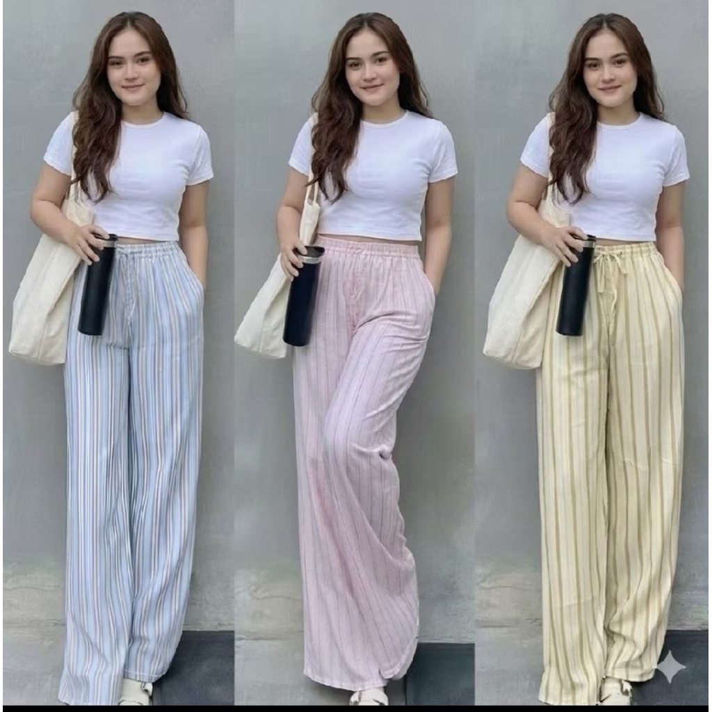BIGE NEW CULOTTES STRIPE PANTS UNIQLO - EVERYDAY STRIPE PANTS - กางเกงยาวผู้หญิง - UNIQLO PREMIUM ST