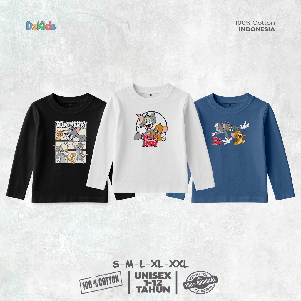 KATUN Dzkids TOM J3RRY เสื้อยืดแขนยาวสําหรับเด็กชายและเด็กหญิง ผ้าฝ้าย 30 ปี อายุ 1-12 ปี