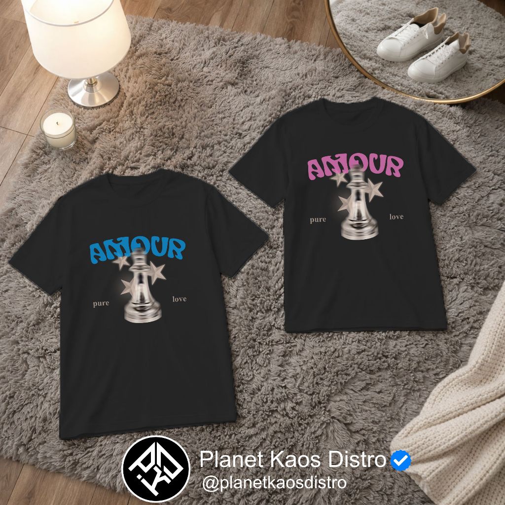 เสื้อยืดคู่รัก Amour | เสื้อยืดคู่รัก | เสื้อผ้าคู่รักสําหรับผู้ชายและผู้หญิงผ้าฝ้าย Comed 24s