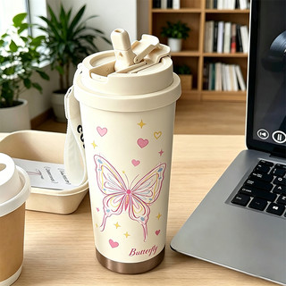 [MoMoUP] Tumbler Stainless Steel CUP 500 MLTermos Kopi Gelas Vacum Tahan Panas Dingin Botol Minum Hadiah Berharga Untuk Orang Terkasih Keluarga Teman Dan Kupu-kupu Modis Warna Pink 4725
