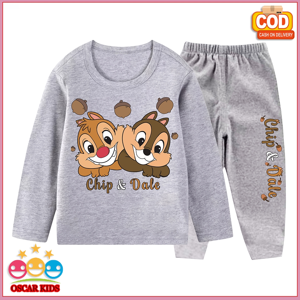 CHIP & DALE ชุดนอนเด็กผู้ชายวัสดุพรีเมี่ยมกางเกงขายาวแขนยาว 3 ปี-10 ปี