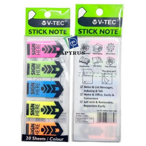 STICKY MEMO PAD / MEMO TEMPEL / BOOK MARKER / BOOKMARK / STICKY NOTES พลาสติก / INDEX & MARK V-TEC S