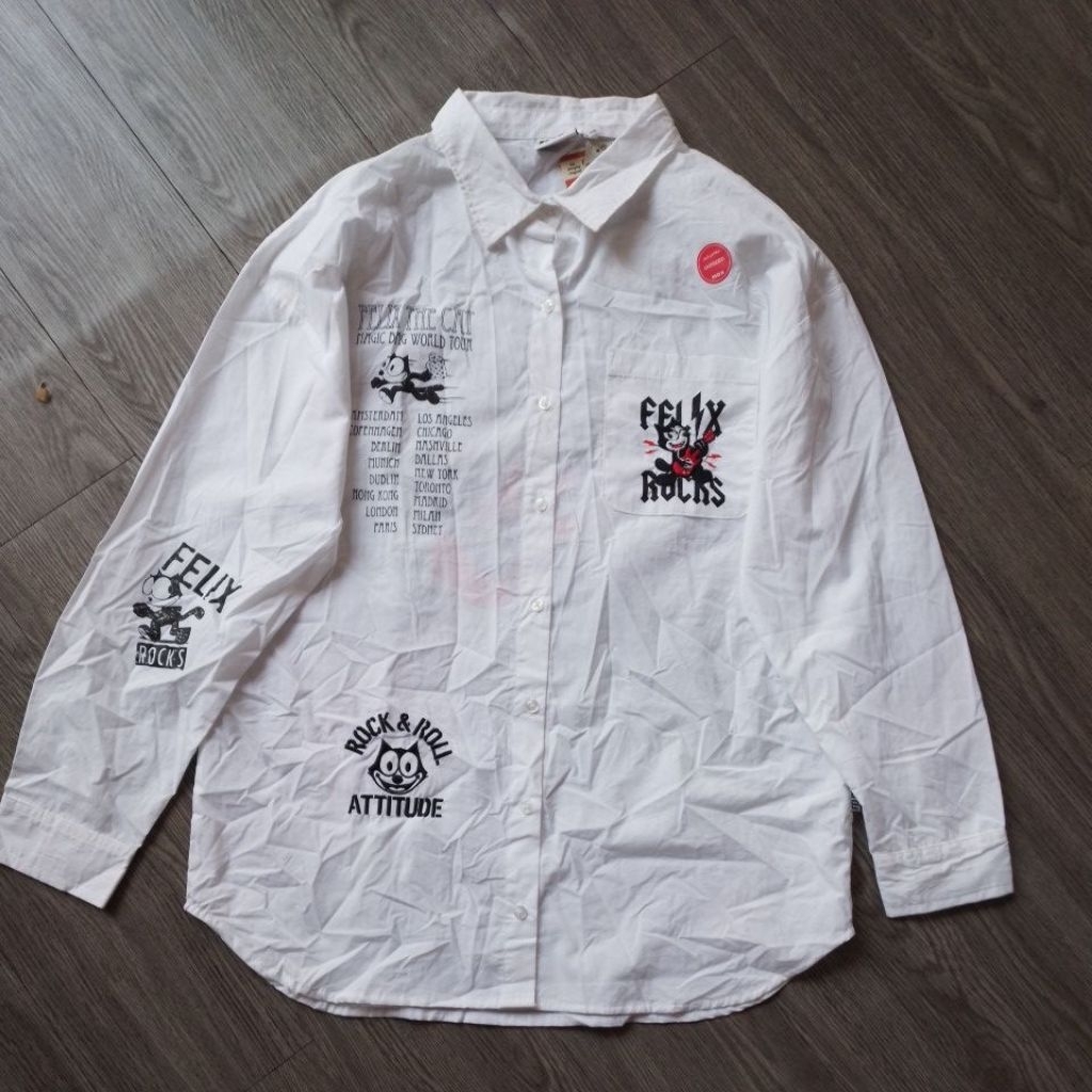 KEMEJA Max White Felix The Cat Shirt