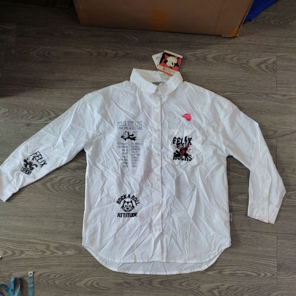 KEMEJA Max White Felix The Cat Shirt