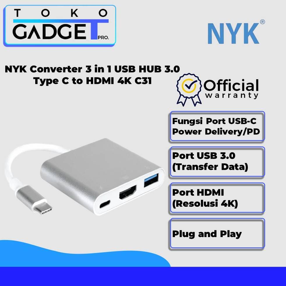 NYK Converter 3 in 1 USB HUB 3.0 Type C เป็น HDMI 4K HC7