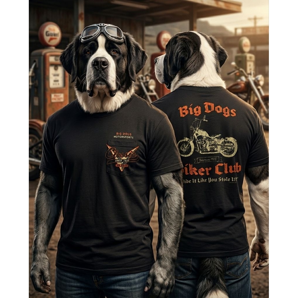 (เสื้อยืดแบรนด์) Vintage Big Dogs "Motorsports Biker Club" Y2k Sportswear Graphic Tee