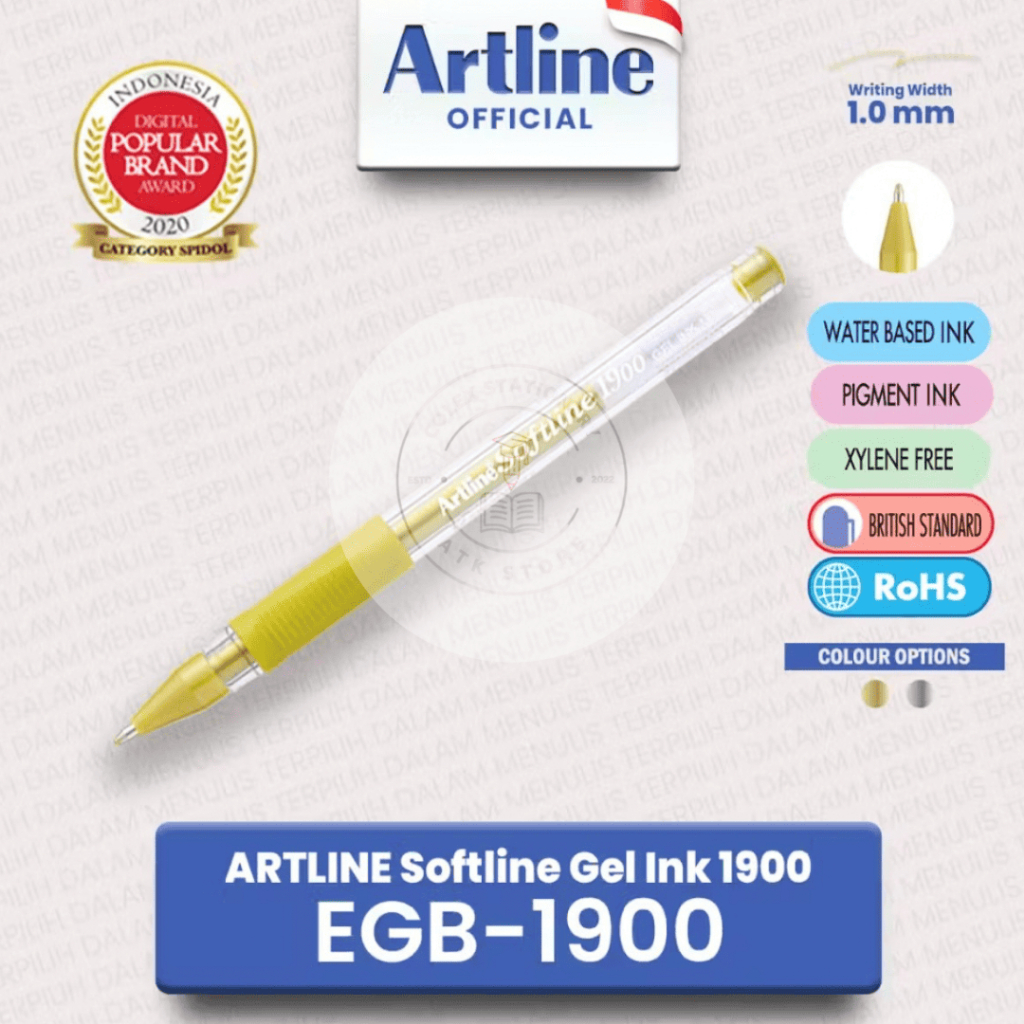 [1 PC] Softline Ballpoint Gel Artline EGB-1900 1.0mm Xylene Free สีทองและสีเงิน