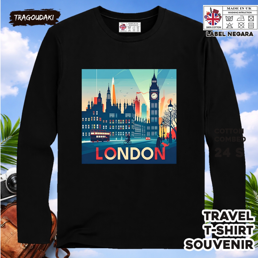 ENGLAND 23 LONG-SLEEVED SOUVENIR เสื้อยืด ENGLAND COUNTRY TAG COTTON 24S ของขวัญพรีเมี่ยม SOUVENIR