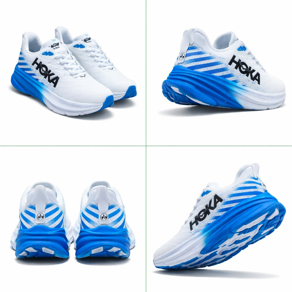 รองเท้าวิ่งผู้ชาย HOKA FITNESS RUNNING SPORTS สําหรับผู้ชายและผู้หญิง HOKA WHITE BLUE