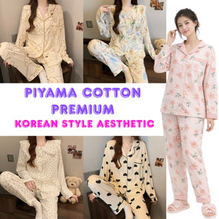 Piyama Baju Tidur Wanita Korean Style Setelan Lengan Panjang Katun Premium Adem Aesthetic Homewear Sleepwear